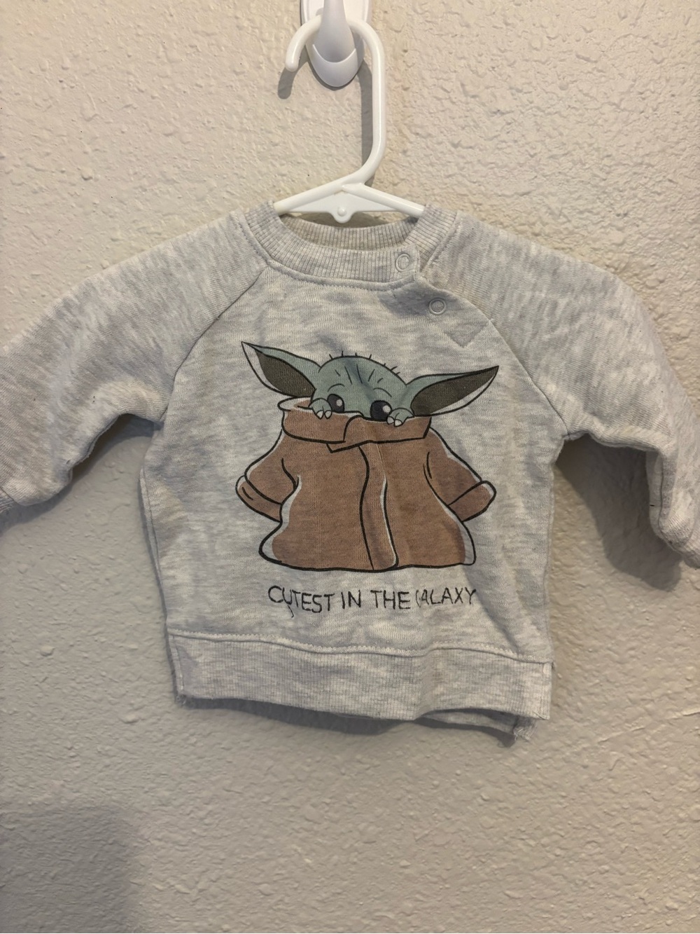 Star Wars Light Gray Sweatshirt with Brown Baby Yoda Graphic